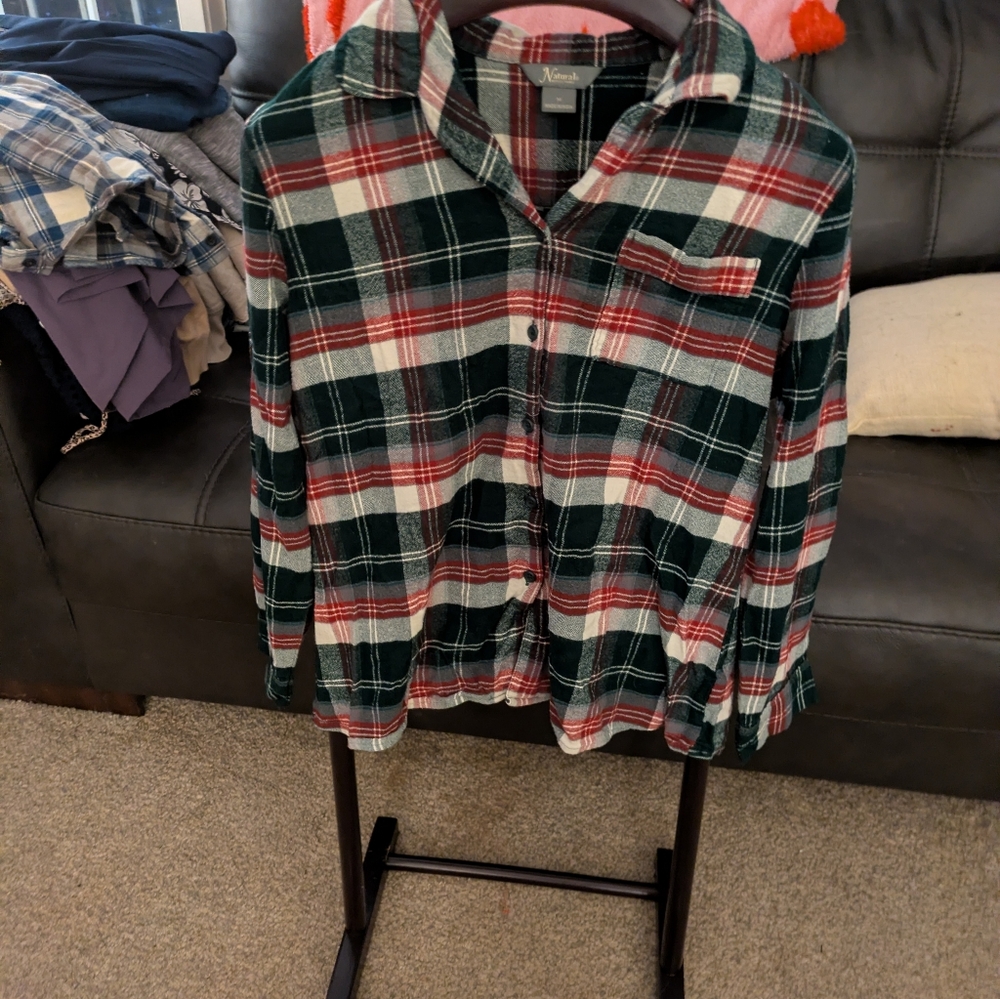 Plaid Button Down Shirt - Green and Red
